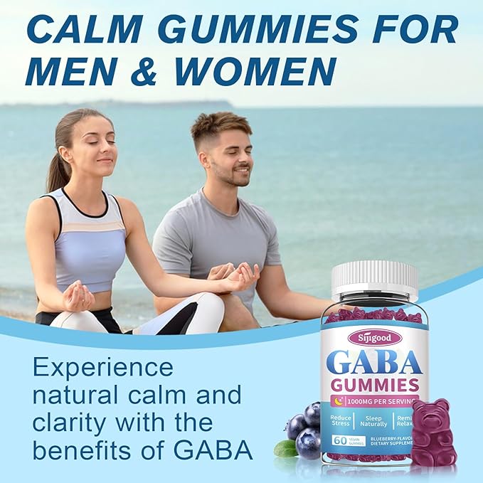 GABA Gummies for Adults, Relaxation, Zzz & Mood – Sugar-Free Calm Gummies with L-Theanine, 5-HTP, Vitamin D3 – Natural Zzz Support, GABA Supplements for Kids, 60 Count