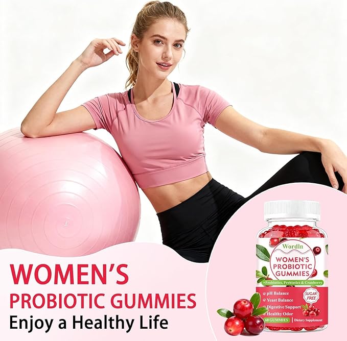 Women Probiotic Gummies for Feminine Health, Supports pH Balance, Vaginal Health, Odor Control & Yeast Balance, Digestive & Immune Support, Sugar Free Cranberry Flavor, 60 Count (Pack of 2)