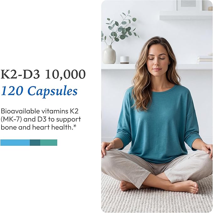 XYMOGEN K2-D3 10000 - Vitamin D3 K2 - Bioavailable Vitamin D 10,000 IU (Cholecalciferol) with MK-7 - Heart, Arterial, Bone Health + Immune Support Supplement (120 Capsules)