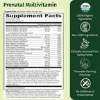 Prenatal Once Daily Multivitamin for Women for Conception, Pregnancy, Postpartum & Breastfeeding, Folate, Iron & Organic Whole Food Blend, Vegan, 30 Count