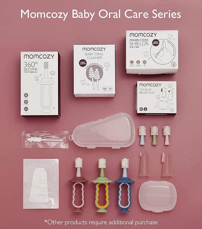 Momcozy Baby Toothbrush, Toddler Toothbrush 1-2, Infant Tooth Brush 6 to 12 Months and up, Oral Cleaner, Baby Tongue Cleaner, Blue