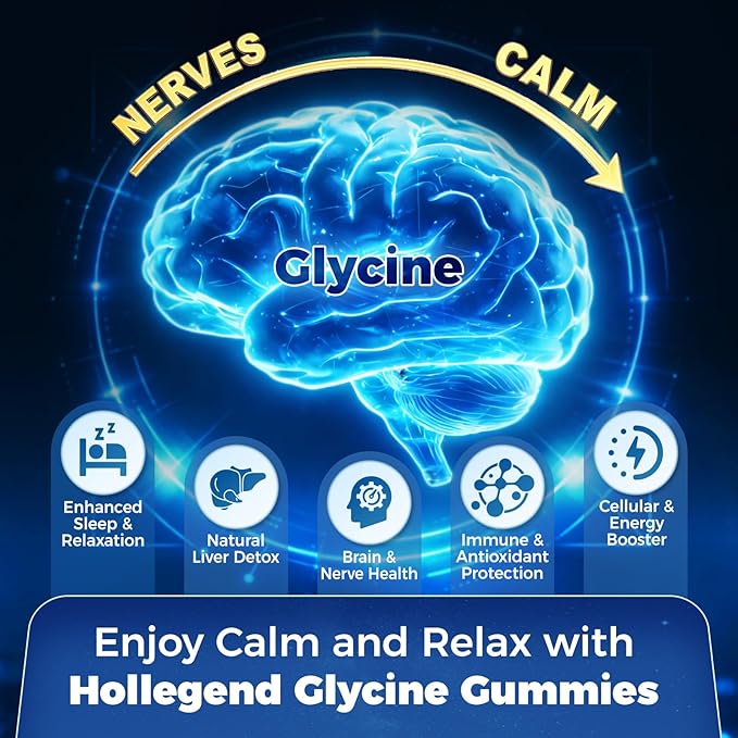 Glycine 3g Gummies, Organic L-Glycine with NAC Supplements for Sleep & Cellular Support, Plus B6, L-Theanine & Taurine for Nerve, Liver Detox & Immune Health, Sugar Free, Vegan, 60 Chews