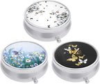 3 Pack Pill Box, Small Pill Case for Purse & Pocket, Cute Travel Medicine Organizer, Portable Medicine Container Holder to Hold Vitamins, Medication, Fish Oil & Supplement, Butterfly