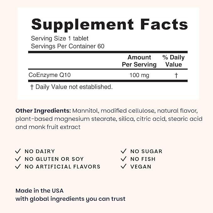 EZ Melts Coq10 - Antioxidant Supplement for Heart, Immune & Energy Support - No Artificial Flavors - Non-GMO & Vegan - Tangy Orange - 60 Dissolvable Tablets (60 Servings)
