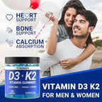 Sugar-Free Vitamin D3 K2 Gummies, Vitamin D3 10000iu & Vitamin K2(MK7) 200mcg with Calcium, Magnesium, Vitamin B12 for Bone Muscle Teeth Immune, Vegan