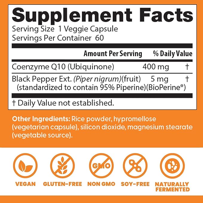 Doctor's BEST High Absorption CoQ10, Heart & Energy Support, USP Verified, Naturally Fermented CoQ10, Non-GMO, Gluten Free, Soy Free, Vegan 60 Veggie Caps