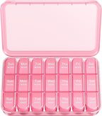 Daviky Pill Organizer 3X a Day, Weekly Pill Box 7 Day, Travel Pill Case with Large Containers, 3 Times Medcine Organizer for Vitamins, Medication, Supplements and Fish Oils (Pink)