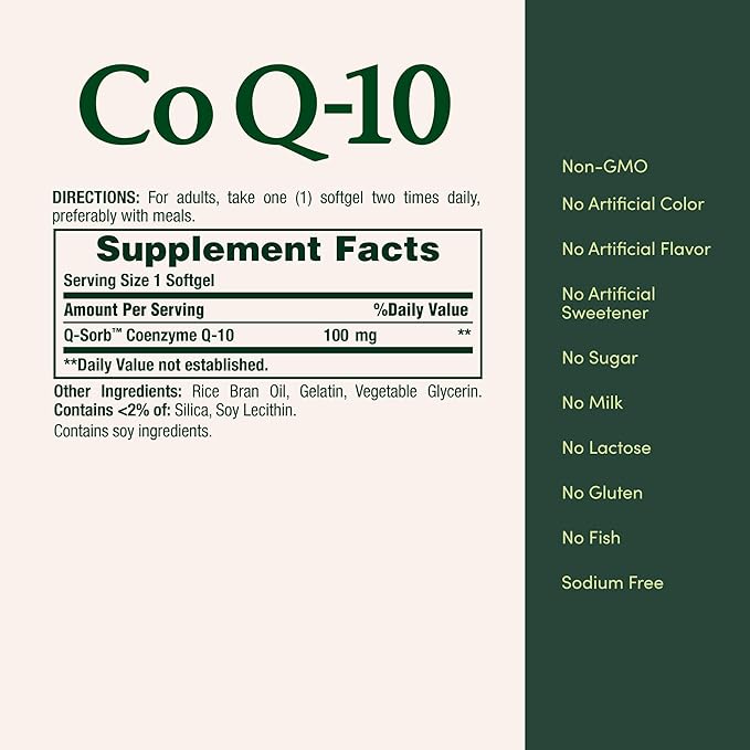 Nature's Bounty CoQ10 100mg for Heart Health Support, Non-GMO Q-Sorb Coenzyme Q-10 Antioxidant Support and Cardiovascular Wellness, Dietary Supplement, Rapid Release Softgels, 45 ct