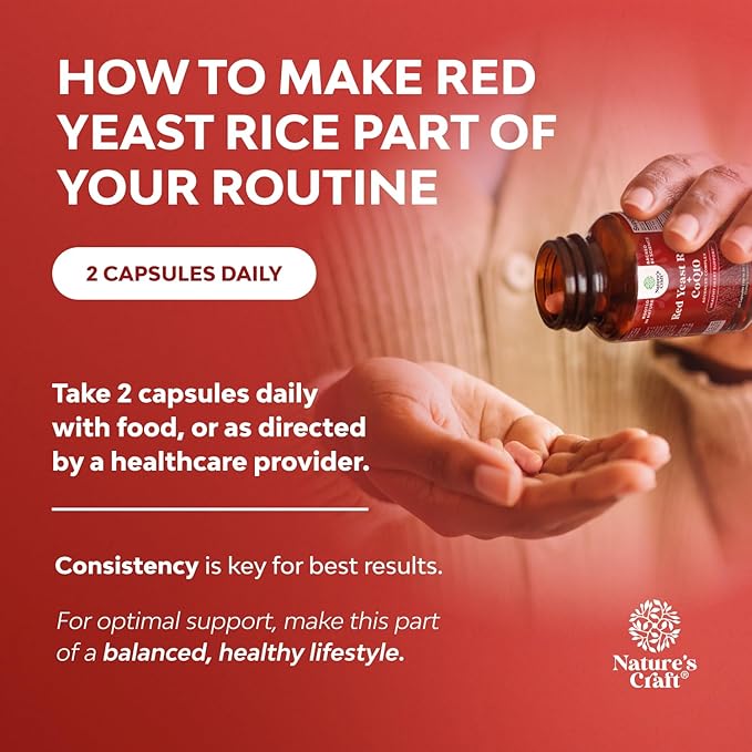 Red Yeast Rice with CoQ10 Supplement - Advanced Healthy Heart & Healthy Cholesterol Levels Formula for Men & Women - Red Yeast Rice Capsules with 1200mg per Serving and CoQ10-60 Count