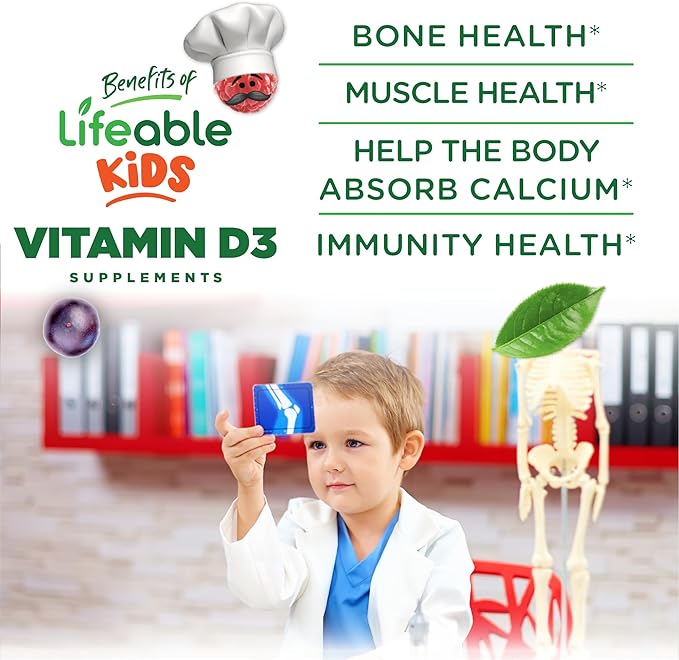 Lifeable Sugar Free Vitamin D for Kids 1000 IU – Great Tasting Natural Flavor Gummy Supplement – Gluten Free Vegetarian Chewable – for Strong and Healthy Bones, for Children, Teen, Toddler, 90 Gummies