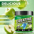 Creatine Monohydrate Gummies for Men & Women - 6205mg per Serving, Containing L-carnitine & Taurine, Post Workout Muscle Recovery, Strength & Energy Boost, Sugar Free & Vegan (60, Green Apple)