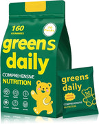 Greens Gummies, Daily Greens Gummies with Organic Chlorella and Spirulina, Digestive & Gut Health, Low Sugar, Formulated with 60+ Ingredients, Individual Packets,160 Gummy Bear