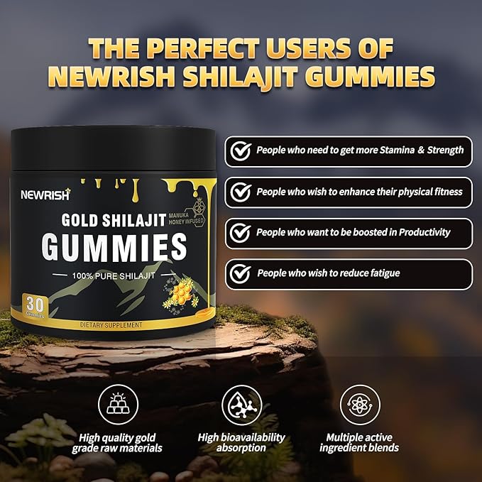 Shilajit Gummies l Manuka Honey | Himalayan shilajit |No Added Sugar I Ashwagandha, Gokshura| Fulvic Acid & 85+ Trace Minerals I for Men, Women I Non-GMO I 100% Natural & Organic I 30 Gummy
