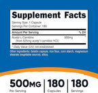 Nutricost Acetyl L-Carnitine (ALCAR) 500mg, 180 Capsules, 180 Servings - Non-GMO and Gluten Free, 1 Capsule per Serving