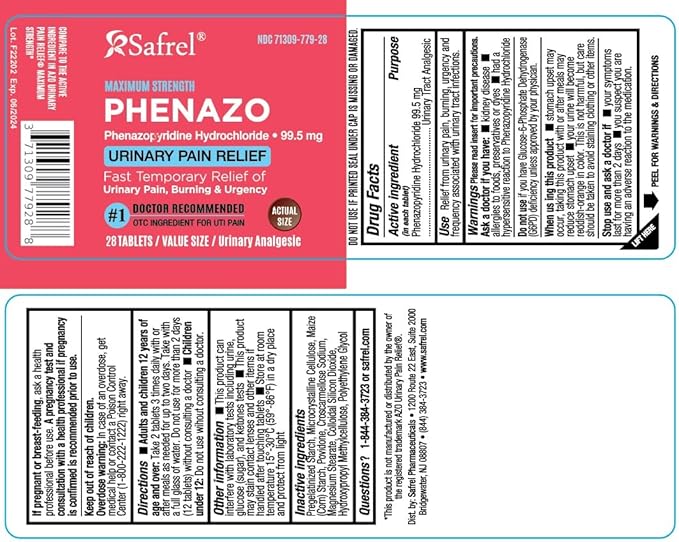 Safrel Urinary Pain Relief | UTI Relief | Fast Acting | Bladder Discomfort & Pain Relief | Phenazopyridine Hydrochloride 99.5mg (28 Count)