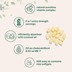 Micro Ingredients Vitamin D3 10,000 IU + K2 MK-7 200 mcg, 600 Softgels with Virgin Coconut Oil (2 Pack) | 2-in-1 Vitamins D & K Complex | Extra Strength, Easy to Swallow, Non-GMO, Gluten Free