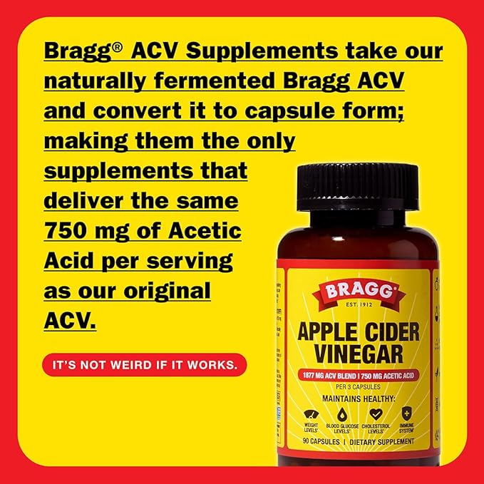 Bragg Organic Apple Cider Vinegar Capsules with Vitamin D and Zinc - (3 Pack) 90 Count - Supports Immune System