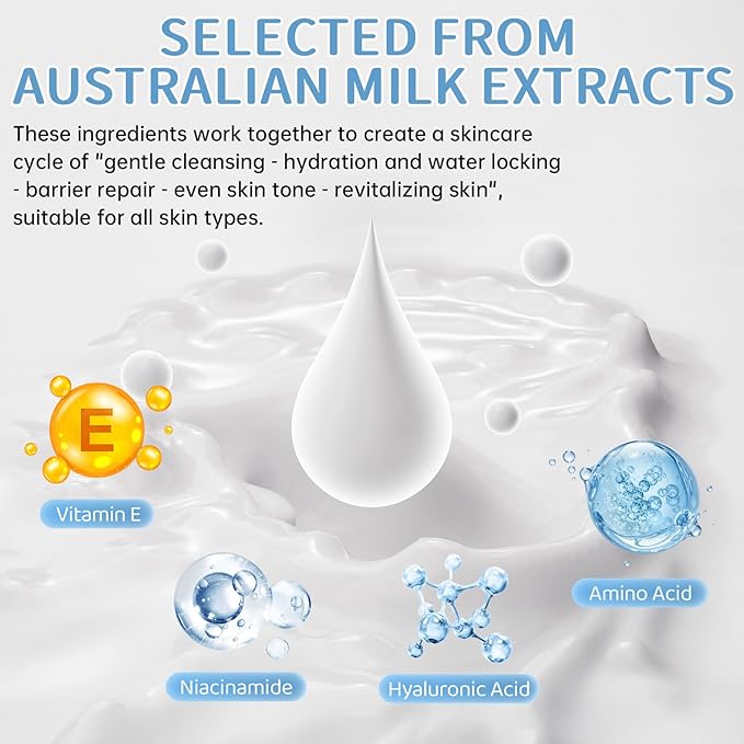 Milk Skin Care Set - 9PCS Milk Skin Care for Kids Ages 8-12 with Cleanser, Toner, Serum, Eye Cream, Face Cream, Sunscreen, Facial Masks - Deep Hydrating, Smooth & Delicate Skin for Girls & Women