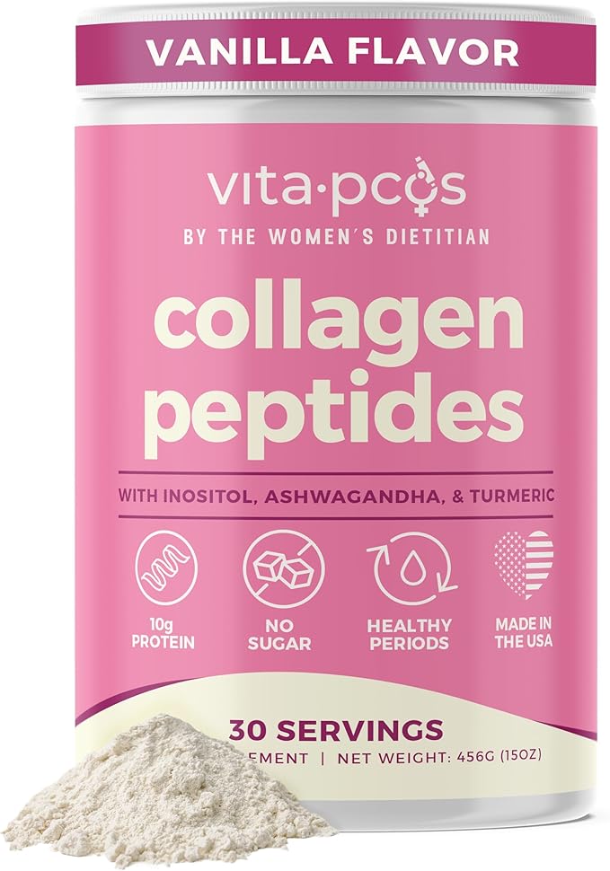 Collagen Peptides Protein Powder for Women – PCOS Supplement Formulated with Inositol, Ashwagandha & Turmeric, Supports Thicker Healthy Hair, Skin, Nail, Muscle & Weight Goals, Vanilla by VITA-PCOS