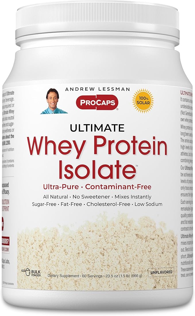 ANDREW LESSMAN Ultimate Whey Protein Isolate 60 Servings - Supports Workout Recovery and Lean Muscle Non-GMO, No Added Flavors, Fat-Free, Sugar and Sweetener-Free, Certified Kosher. No Additives
