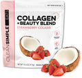 Clean Simple Eats Collagen Powder + Beauty Blend, Strawberry Colada, Hydrolyzed Collagen Peptides from Grass Fed Bovine & Chicken, Hyaluronic Acid for Hair, Skin, Nail & Joint Support, 30 Servings