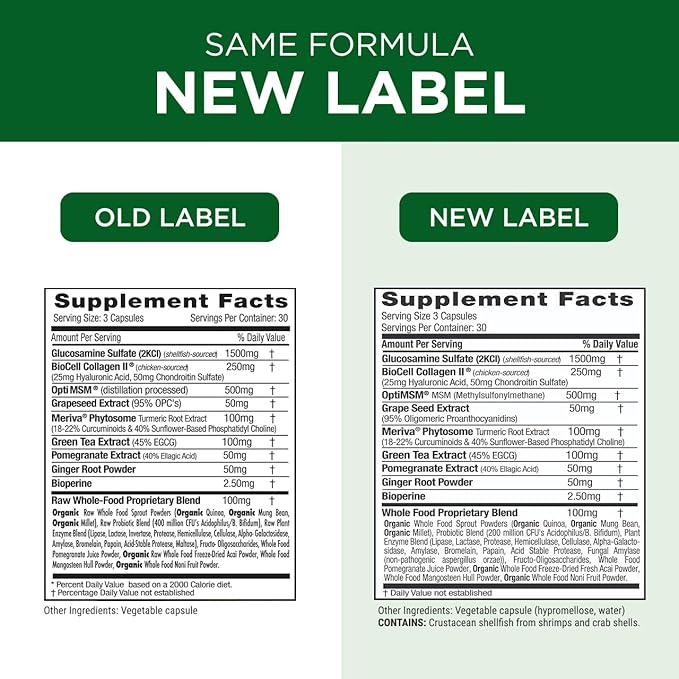 EMERALD LABS Joint Health - Biocell II Collagen, OptiMSM, Glucosamine, Meriva Turmeric Curcuminoids & More - Joint Health, Mobility & Flexibility Support* - 90 Vegetable Capsules (30-Day Supply)