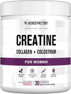 Jacked Factory Creatine for Women - Creatine Monohydrate with Collagen + Colostrum to Support Workout Performance, Lean Muscle Growth, Healthy Hair, Skin, & Nails - 30 Servings, Raspberry Lemonade