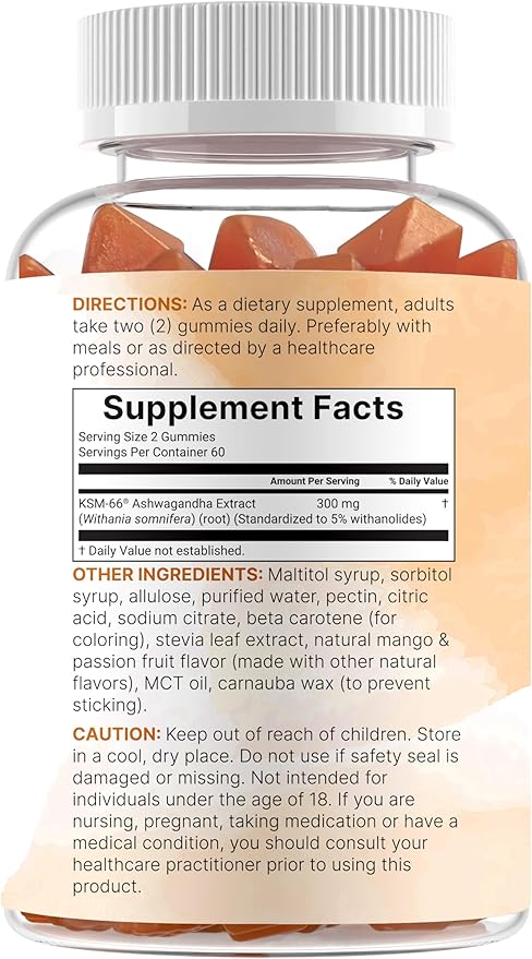 Micro Ingredients KSM-66 Ashwagandha Gummies, 120 Count | Sugar Free Mango Passion Fruit Flavor | Potent Root Extract | Stress, Relaxation, & Sleep Support* | Non-GMO