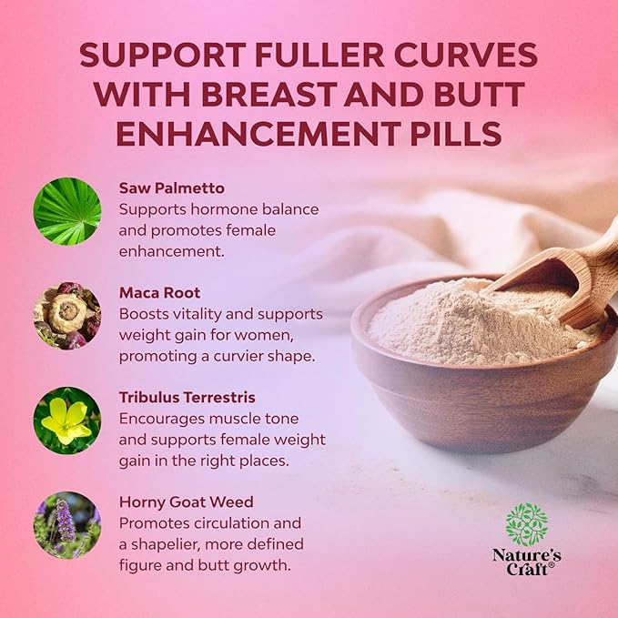 G-Curve Butt and Breast Growth Capsules - Horny Goat Weed Muira Puama & Maca Root for Butt Growth Support - Advanced Herbal Formula - Supports Bigger Butt & Bigger Breast - Easy to Swallow - 90 Count