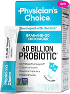 Physician’s Choice 60 Billion CFU Probiotic Stick Packs - 10 Strains + Prebiotics - Immune, Digestive & Gut Health - Supports Occasional Constipation, Diarrhea, Gas & Bloating - for Women & Men - 24CT