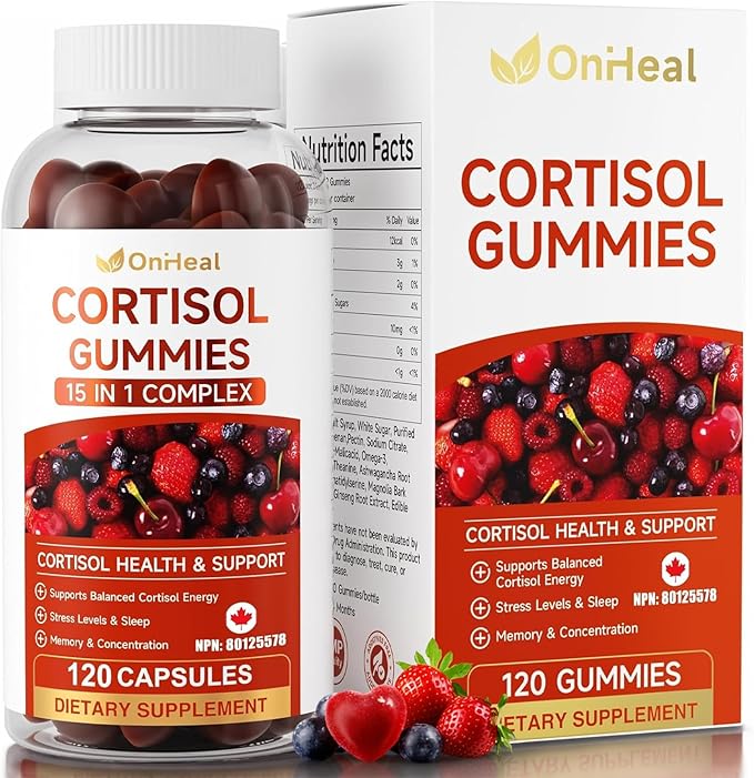 Unisex Cortisol Gummies - Contains Ashwagandha, Magnesium, L-Theanine - Unisex - Relieves Stress, Promotes Sleep, Detoxifies, Balances Hormones, 60 Count