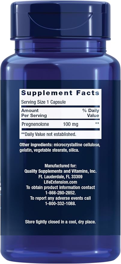 Life Extension Pregnenolone - Hormone Balance Supplement for Healthy Hormone Levels, 100 mg - Hormone Balance, Memory, Focus, Cognitive Health - Gluten-Free, Non-GMO, 100 Capsules