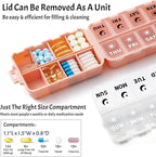 Foldable Weekly Pill Organizer 2 Times a Day with 2 Extra Compartments (Clear Printed Labels) - Portable 7 Day AM PM Medicine Box, Week Daily Travel Pill Case Holder for Vitamin, Supplement - Pink