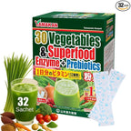 Yamamoto Kanpoh YAMAKAN Natural Digestive Enzymes with Prebiotic Powder, 12 Mixed Vitamins & Super Greens Powder Blend, Barley Grass Juice Superfood for Gut Health from Japan, 32 Packets