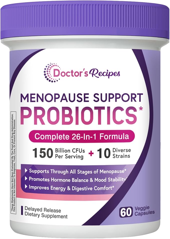 Doctor's Recipes Menopause Supplements for Women, Probiotics 150 Billion CFU, Black Cohosh for Menopause Hot Flashes, Ashwagandha, Dong Quai, Supports Mood, Energy, Hormone Balance, 60 Capsules