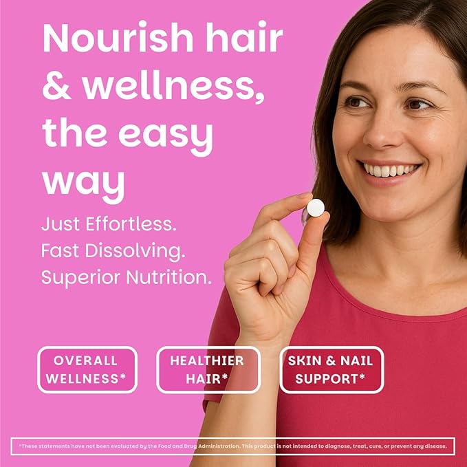 EZ Melts Women's Multi + Hair Growth - Daily Multivitamin for Women - Supports Healthy Energy Levels & Reduced Hair Shedding - Non-GMO & Vegan - Peach - 60 Dissolvable Tablets (30 Servings)