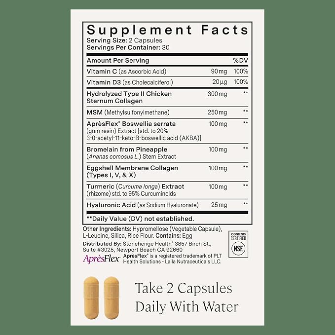 Stonehenge Health Dynamic Joint Health Supplement – Fast-Acting Support with AprèsFlex® Boswellia, MSM, Multi-Type Collagen, Turmeric, Bromelain, Vitamins C & D3 60 Count (Pack of 3)