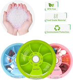 INVODA Weekly Pill Organizer 7 Compartment Rotating Pill Box for Daily Medication & Vitamins - Portable Travel Pill Case Fish Oil Supplements Vitamins Organizer (Pink+Sky Blue+Green)