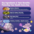 Multivitamin for Men, Mens Multivitamins Gummies w/Omega-3, Probiotics, Inositol, Folate, Biotin, Zinc, Vitamins A, C, D, E, B, - Support Heart, Brain, Muscle, Energy, Sugar-Free, Blackberry Flavor