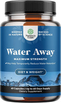 Water Away Herbal Diuretic Pills High Strength - Fluid Retention Supplement with Dandelion Leaf Extract & Green Tea for Bloating Relief for Women & Men - Capsules for Leg & Feet Swelling - 60 Count