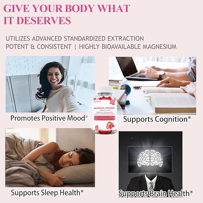Magnesium L-Threonate Gummies - with Vitamin D, K2 & Omega-3 Fish Oil - Brain Health, Memory and Sleep Support - Vegan Non-GMO, Natural Berry Flavor (90)