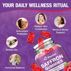 Max Strength Saffron Gummies 88.5mg with Magnesium, St. John's Wort & Rhodiola for Mood Support, Focus - Sugar-Free, 60 Count