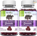 HERBION Elderberry Gummies with Vitamin C & Zinc, Healthy Immune System Support, Gluten-Free & Gelatin-Free, 60 Gummies for Adults & Children 4 Years & Above, Made in USA, Pack of 2
