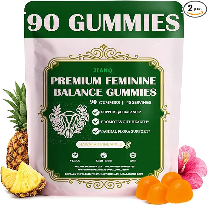 Premium Feminine Balance Gummies for Women - pH Balance Support & Vaginal Probiotic with Hawaiian Pineapple Flavor, Vegan, Gluten-Free – 90 Gummies (45 Servings)