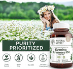 Natural Nutra Evening Primrose Oil Supplement from Fatty Acid, Nerve Health, Helps Reduce Skin Blemishes, Balance Body Secretions, Promote Heart Health, Skin Clarity, 500 mg, 90 Softgels