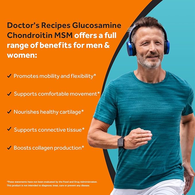Doctor's Recipes Glucosamine Chondroitin MSM Turmeric Quercetin, Movement Support Supplement for Men & Women, with Black Pepper for High Absorption, Mobility & Flexibility, No Shellfish, 240 Tablets