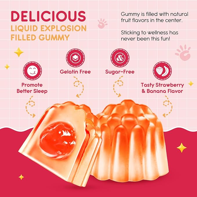 Magnesium Glycinate Gummies for Kids: Calm Magnesium Supplement for Kids & Adults with Zinc Citrate, GABA, Chamomile, Vitamin B6 & C - Sleep, Relaxation & Focus, Strawberry & Banana Flavor 120ct