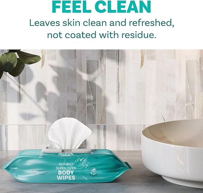 Adult Body Bathing & Incontinence Wipes, Extra Large 8” x 12” No Rinse Body Cleansing Cloths – Disposable Washcloths for Elderly Care, Bed Bathing & Daily Hygiene - 200 Count