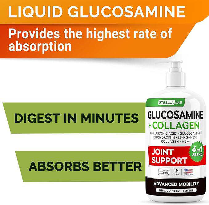 STRELLALAB Liquid Glucosamine for Dogs w/Collagen (16 OZ) - All-Natural Hip & Joint Supplement, Glucosamine Chondroitin for Dogs, MSM & Collagen Mobility, Joint Pain Relief for Small & Large