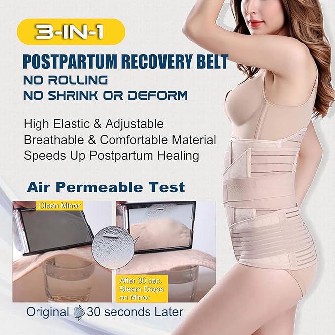 ChongErfei Postpartum Support Recovery Belly Wrap Waist/Pelvis Belt Body Shaper Postnatal Shapewear (Beige, XXL)